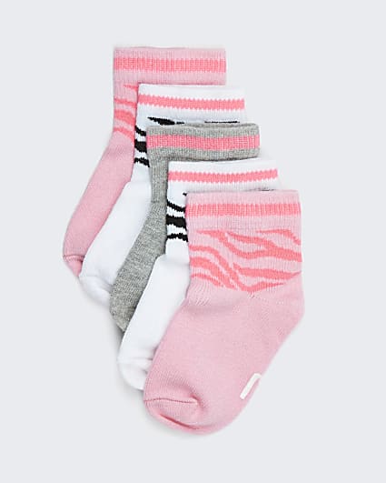 Mini girls pink RI zebra print socks 5 pack