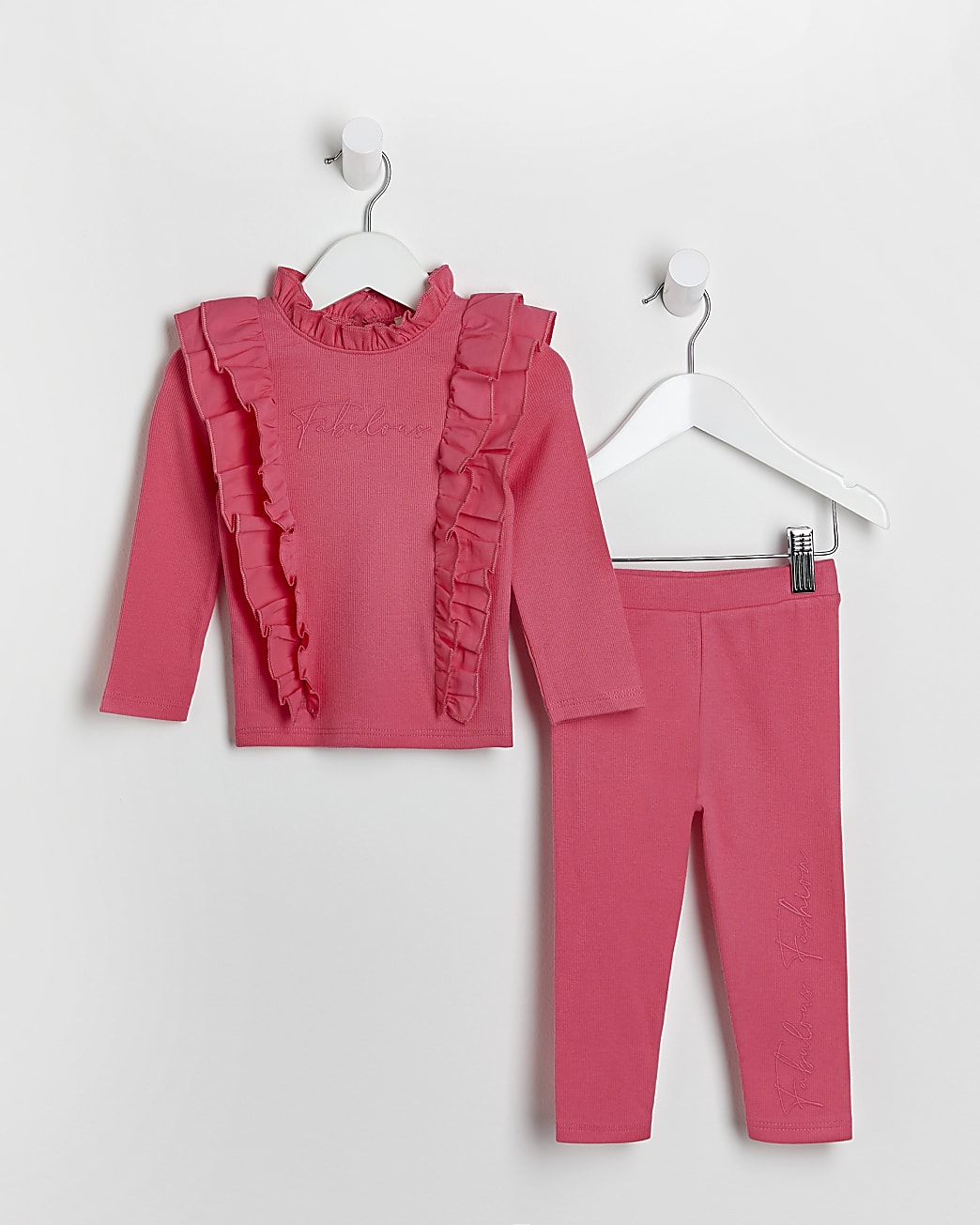 Mini girls pink rib frill top and leggings