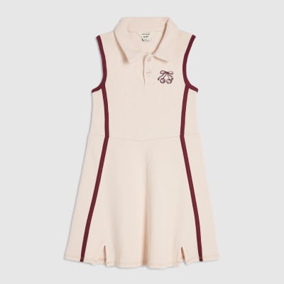Mini Girls Pink Rib Polo Dress