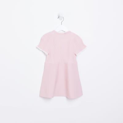 Mini girls pink ribbed frill dress