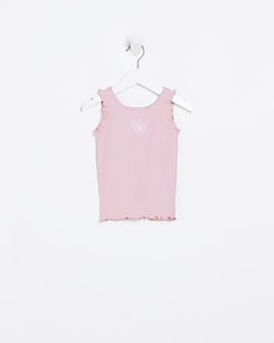 Mini girls Pink ribbed Frill vest Top