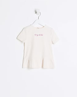 Mini girls pink ribbed peplum t-shirt