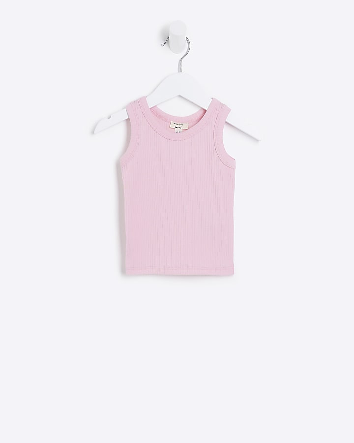 Mini Girls Pink Ribbed Tank Top