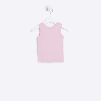 Mini Girls Pink Ribbed Tank Top