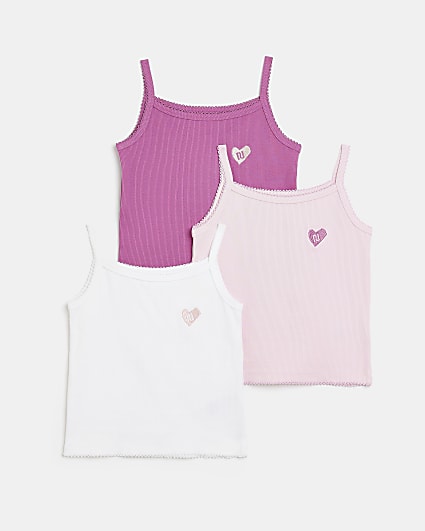 Mini girls pink ribbed vests 3 pack