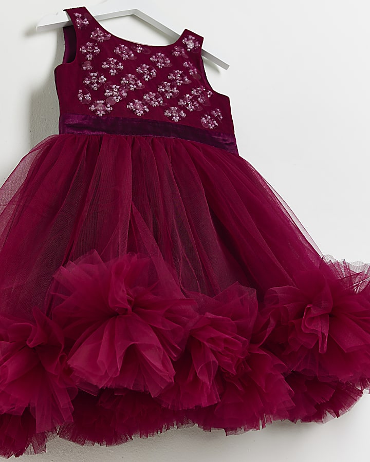 Mini girls pink rosette hem dress