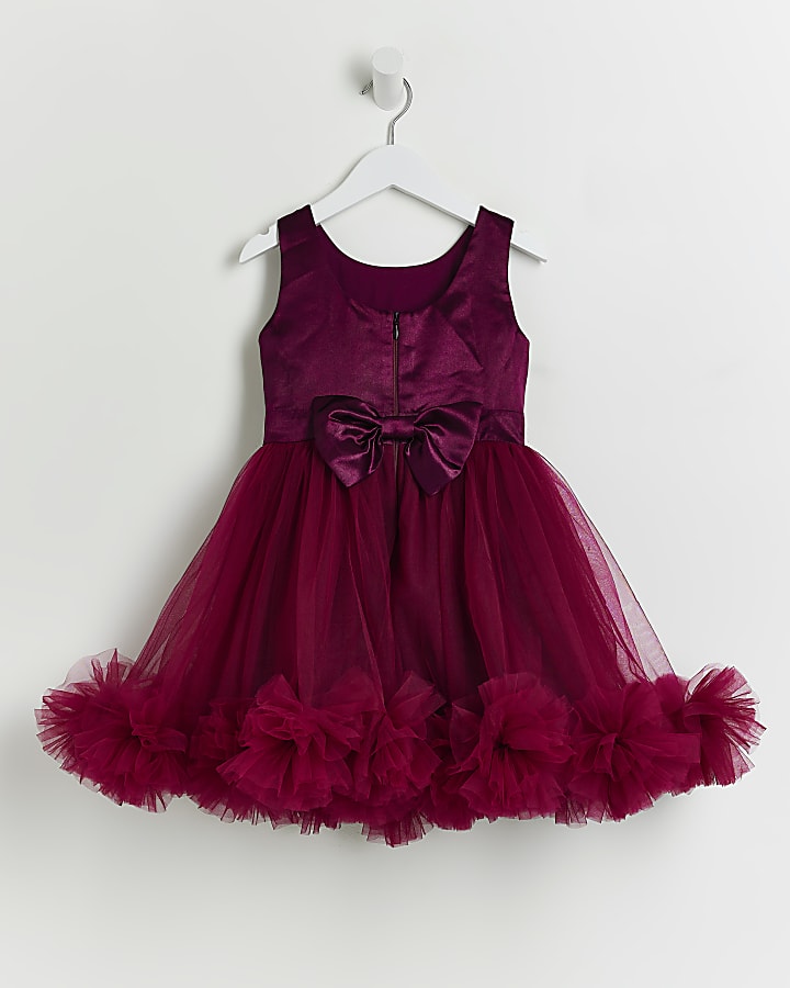 Mini girls pink rosette hem dress