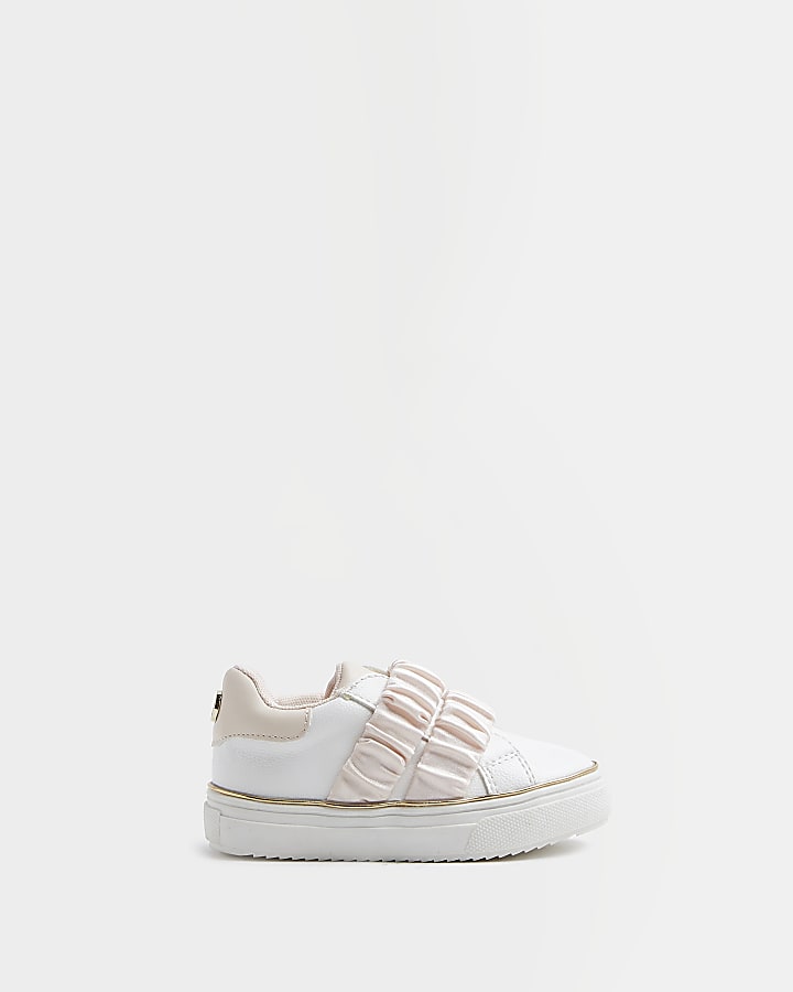 Mini girls pink ruched detail trainers