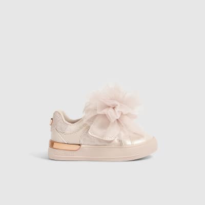 Mini Girls Pink Ruffle Flower Trainers