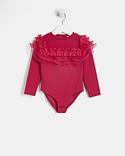 Mini Girls Pink Ruffle Organza Bodysuit