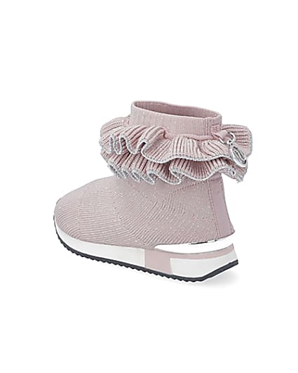 360 degree animation of product Mini girls pink ruffle sock high top trainers frame-6