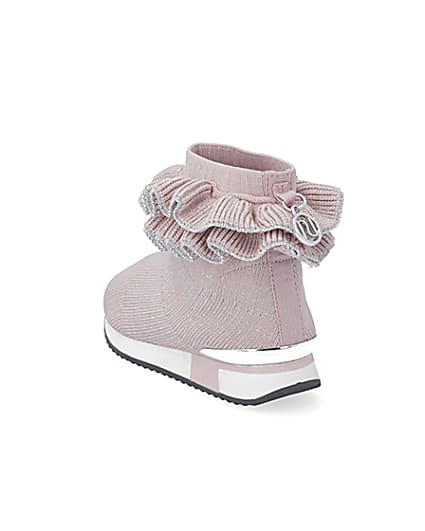 360 degree animation of product Mini girls pink ruffle sock high top trainers frame-7
