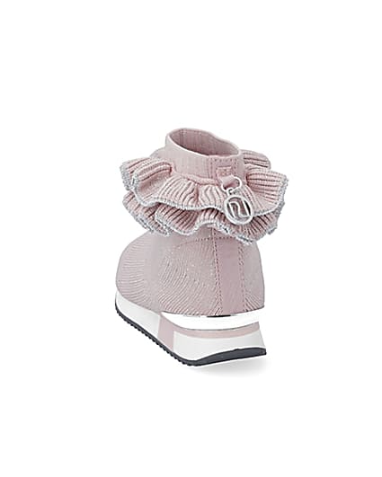 360 degree animation of product Mini girls pink ruffle sock high top trainers frame-8