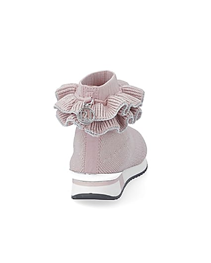 360 degree animation of product Mini girls pink ruffle sock high top trainers frame-10