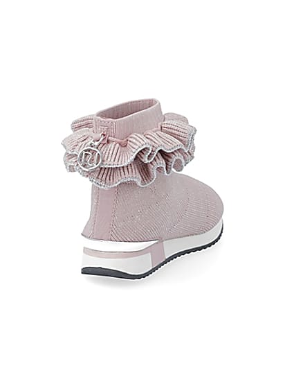 360 degree animation of product Mini girls pink ruffle sock high top trainers frame-11