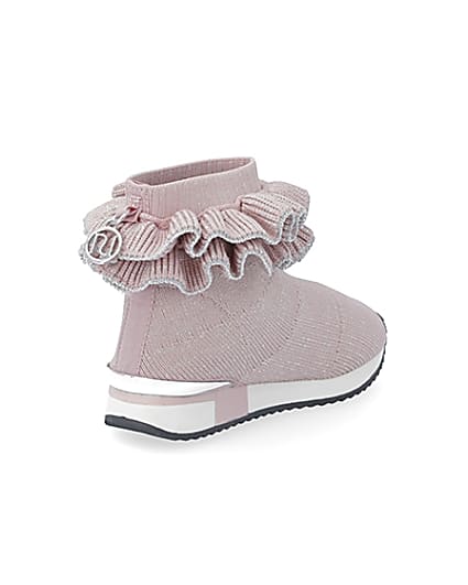 360 degree animation of product Mini girls pink ruffle sock high top trainers frame-12