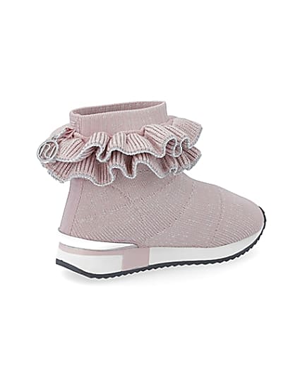 360 degree animation of product Mini girls pink ruffle sock high top trainers frame-13