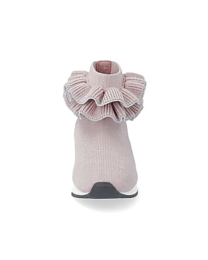 360 degree animation of product Mini girls pink ruffle sock high top trainers frame-21