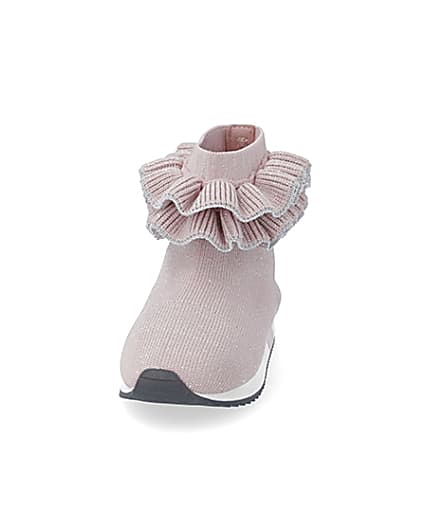 360 degree animation of product Mini girls pink ruffle sock high top trainers frame-22