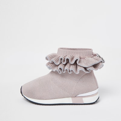 Mini Girls Pink Ruffle Sock High Top Trainers River Island