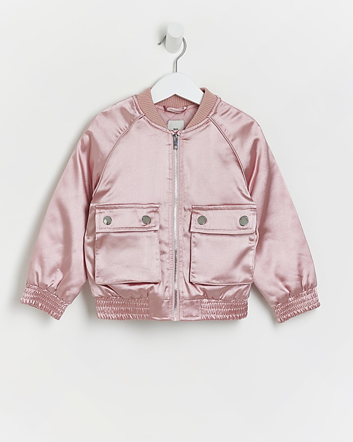Mini Girls Pink SATIN BOMBER Jacket
