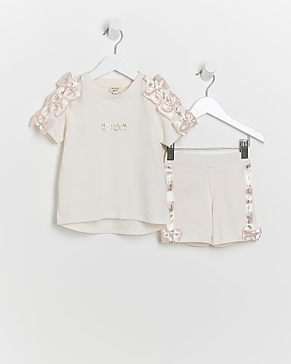 Mini girls pink satin bow detail outfit