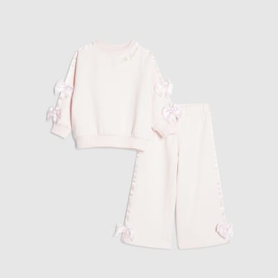 Mini Girls Pink Satin Bow Sweatshirt Set