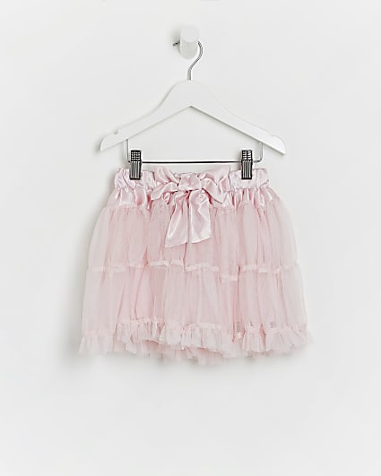 Mini girls pink satin bow tutu skirt
