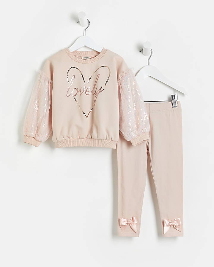 Mini Girls Pink Sequin Bow Sweatshirt Outfit