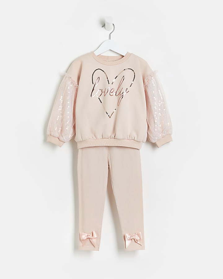 Mini Girls Pink Sequin Bow Sweatshirt Outfit