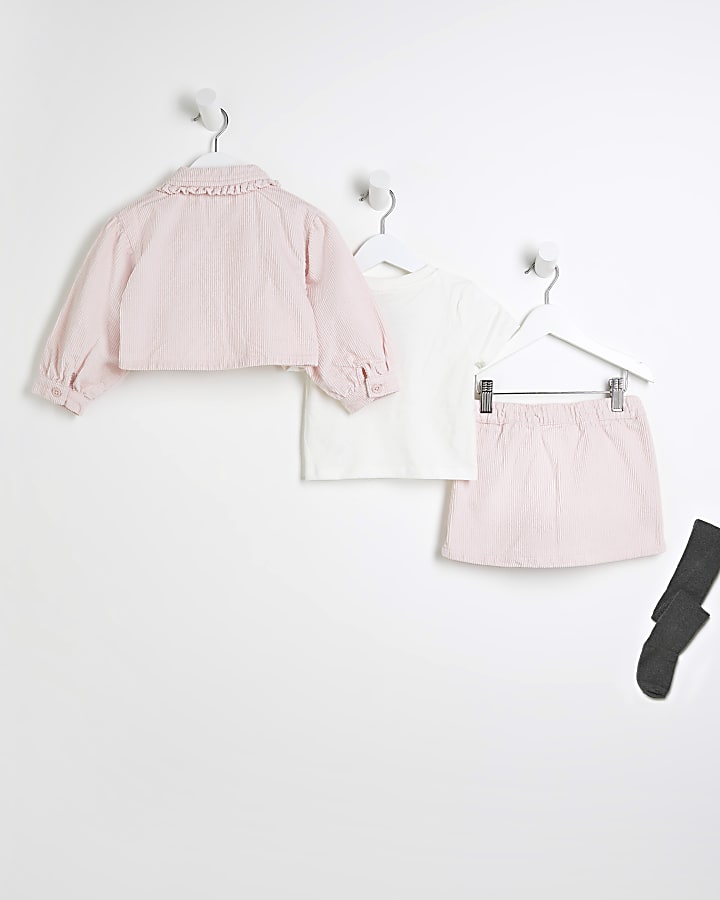 Mini Girls Pink Shacket and Skirt Set
