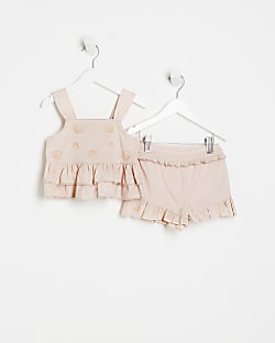 Mini girls pink shell top and shorts set
