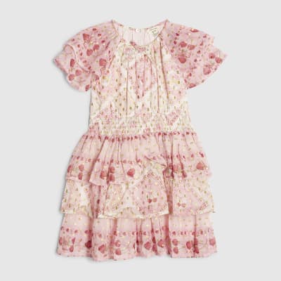 Mini Girls Pink Short Sleeve Printed Dress