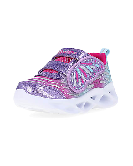 360 degree animation of product Mini Girls Pink Skechers Butterfly Trainers frame-0