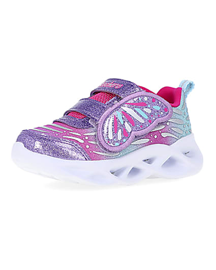 360 degree animation of product Mini Girls Pink Skechers Butterfly Trainers frame-1