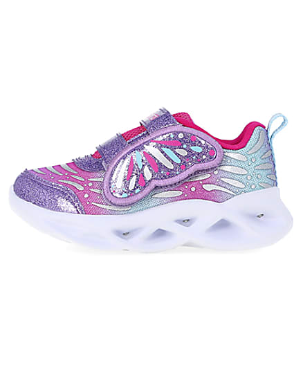 360 degree animation of product Mini Girls Pink Skechers Butterfly Trainers frame-3