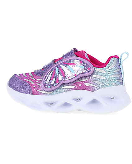 360 degree animation of product Mini Girls Pink Skechers Butterfly Trainers frame-4