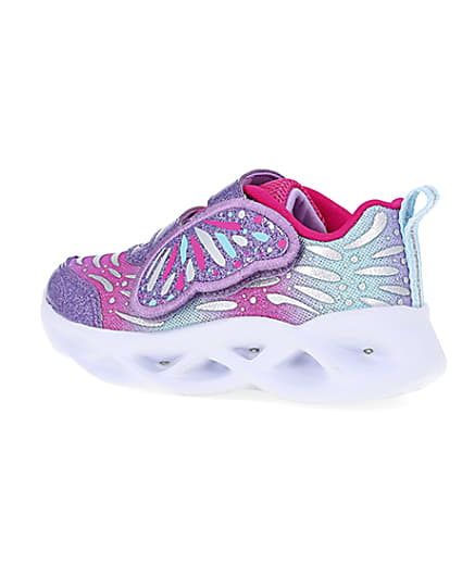 360 degree animation of product Mini Girls Pink Skechers Butterfly Trainers frame-5