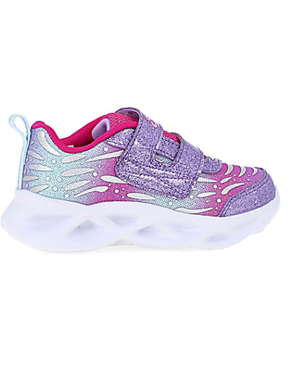 360 degree animation of product Mini Girls Pink Skechers Butterfly Trainers frame-14