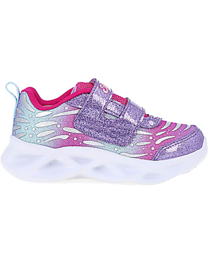 360 degree animation of product Mini Girls Pink Skechers Butterfly Trainers frame-15