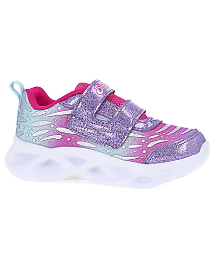 360 degree animation of product Mini Girls Pink Skechers Butterfly Trainers frame-16