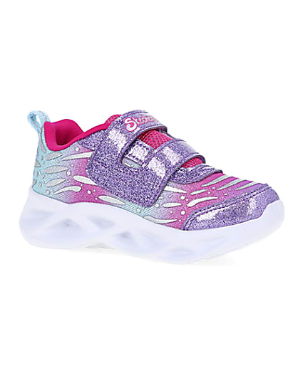 360 degree animation of product Mini Girls Pink Skechers Butterfly Trainers frame-17