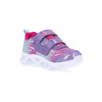 360 degree animation of product Mini Girls Pink Skechers Butterfly Trainers frame-18