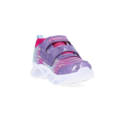 360 degree animation of product Mini Girls Pink Skechers Butterfly Trainers frame-19