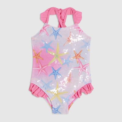 Mini Girls Pink Starfish Sequin Swimsuit
