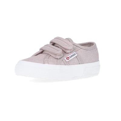 360 degree animation of product Mini Girls Pink Strap Superga Trainers frame-1
