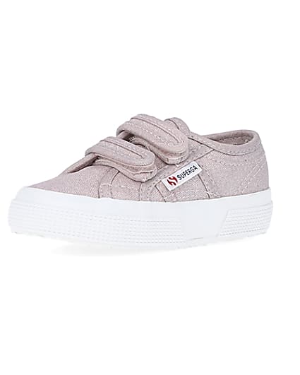 360 degree animation of product Mini Girls Pink Strap Superga Trainers frame-1