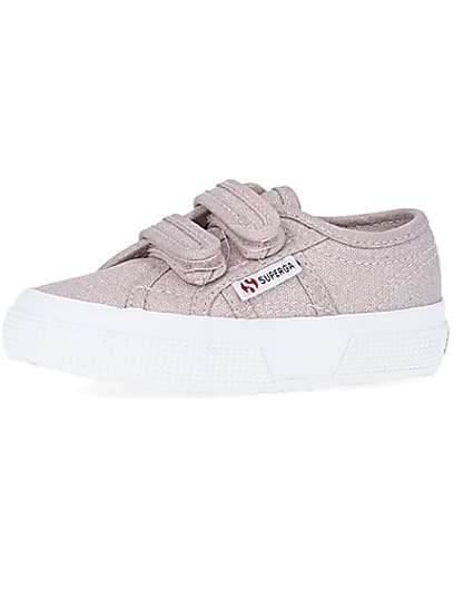 360 degree animation of product Mini Girls Pink Strap Superga Trainers frame-2