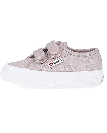 360 degree animation of product Mini Girls Pink Strap Superga Trainers frame-3
