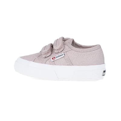 360 degree animation of product Mini Girls Pink Strap Superga Trainers frame-4